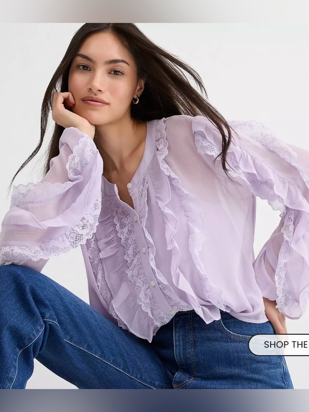 LOFT
Lace Ruffle Button-Front Blouse - Lavender - Picture 2 of 8